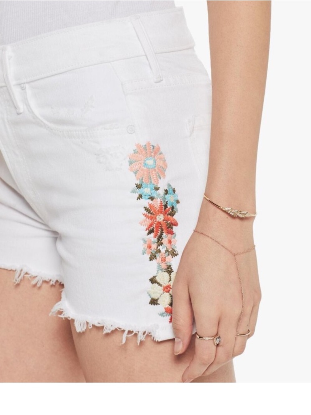 Mother Superior The Dutchie
Short Fray White Floral
Embroidered Denim Shorts 26